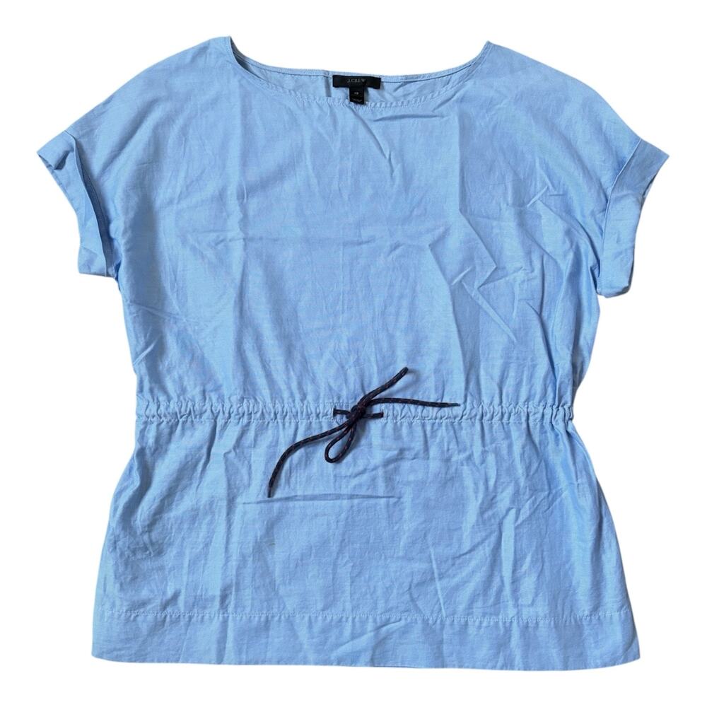 J. Crew Women's Blue Short Sleeved Cotton Denim Cinched Drawstring Blouse Sz XS